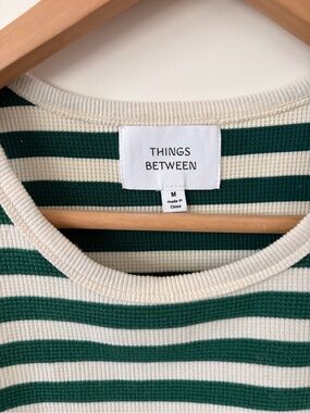 Green & Cream Striped Tank Top-waffle (Medium)